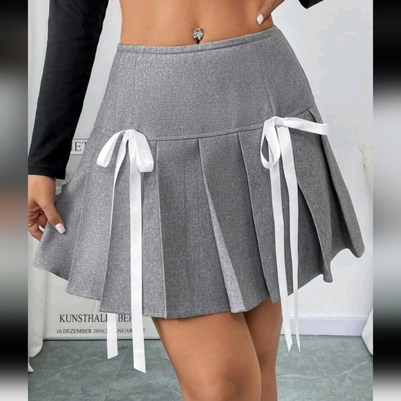 Women's Pleated Colorblock Bow Decor Elegant A-Line Skirt,Autumn - Picture 1 of 5